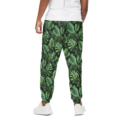 Tropical Monstera Leaves Pattern Print Cotton Pants