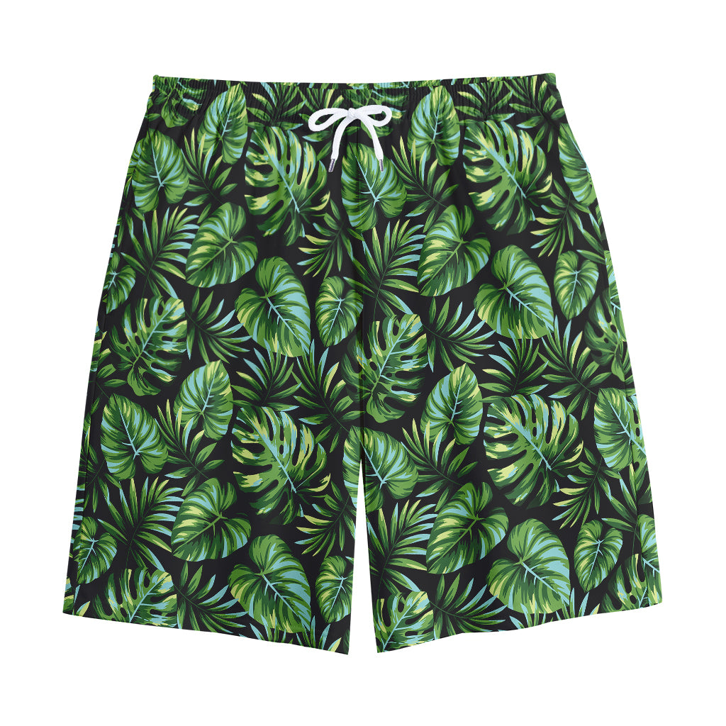 Tropical Monstera Leaves Pattern Print Cotton Shorts