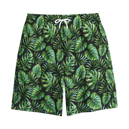 Tropical Monstera Leaves Pattern Print Cotton Shorts