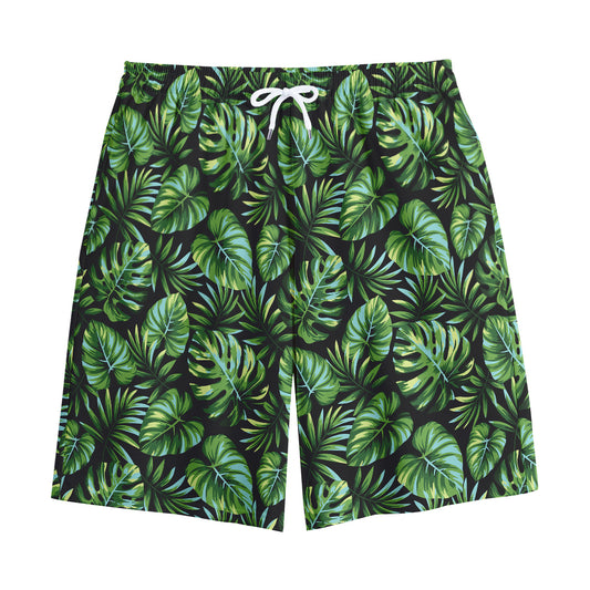 Tropical Monstera Leaves Pattern Print Cotton Shorts