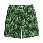 Tropical Monstera Leaves Pattern Print Cotton Shorts