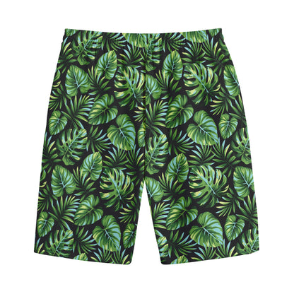 Tropical Monstera Leaves Pattern Print Cotton Shorts