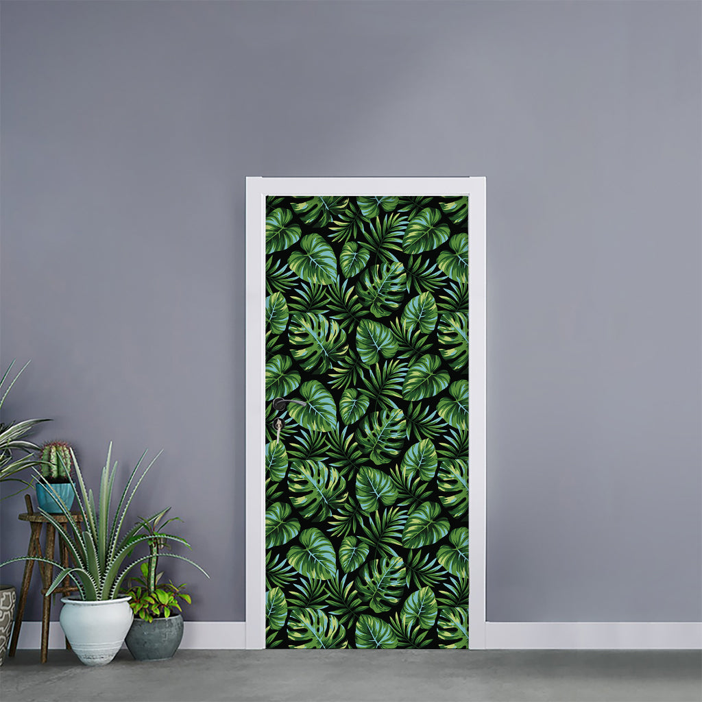 Tropical Monstera Leaves Pattern Print Door Sticker