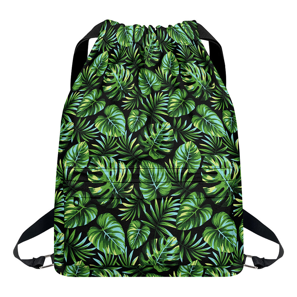 Tropical Monstera Leaves Pattern Print Drawstring Backpack