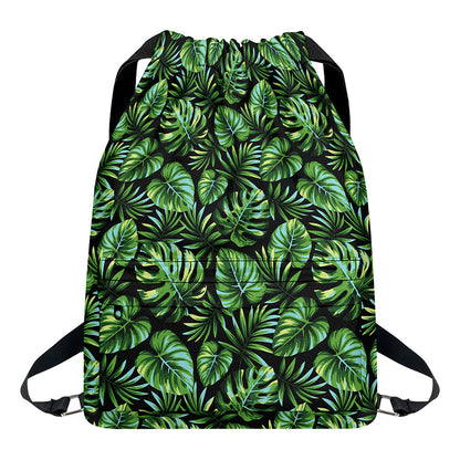 Tropical Monstera Leaves Pattern Print Drawstring Backpack
