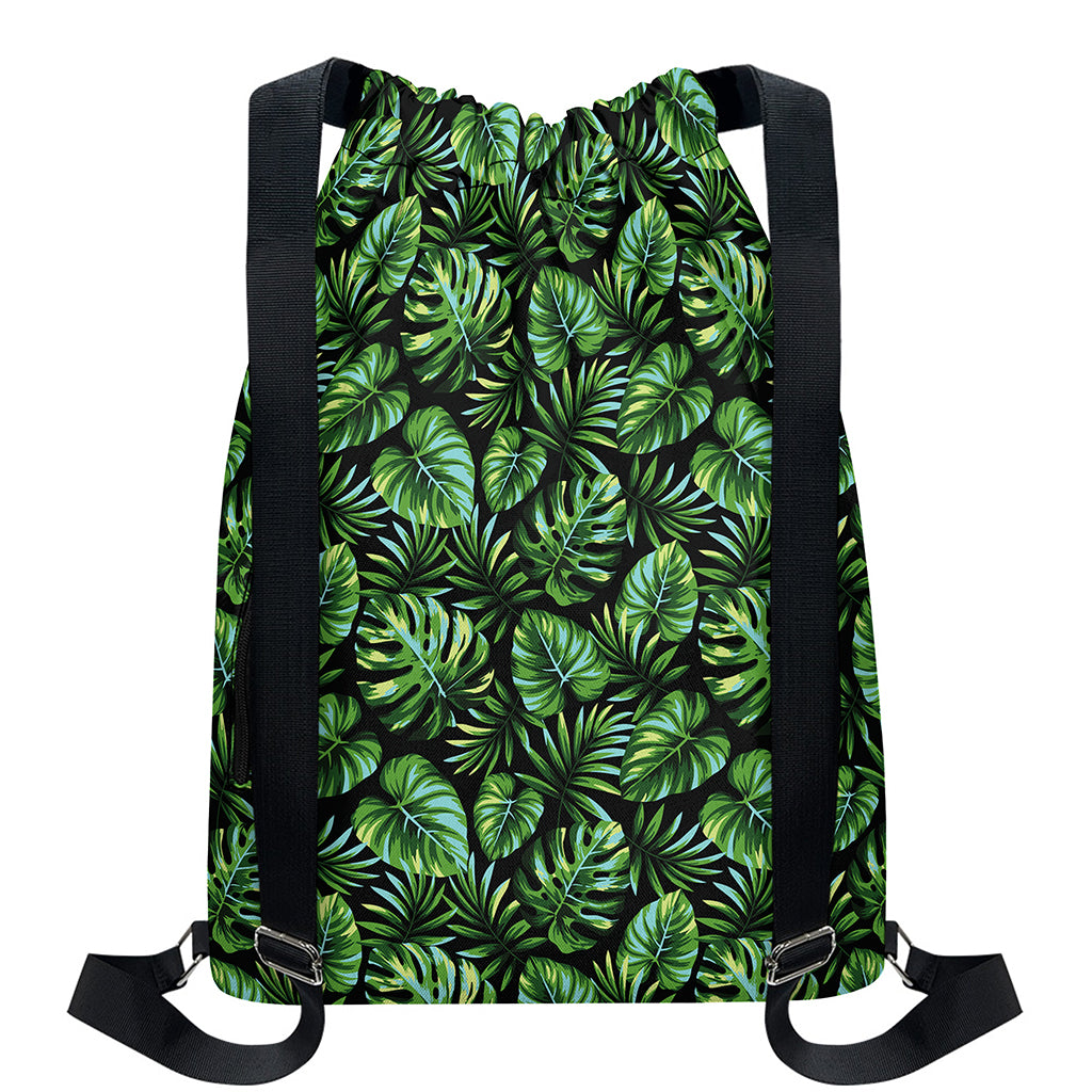 Tropical Monstera Leaves Pattern Print Drawstring Backpack