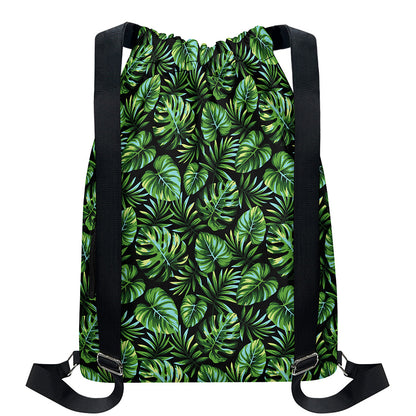 Tropical Monstera Leaves Pattern Print Drawstring Backpack
