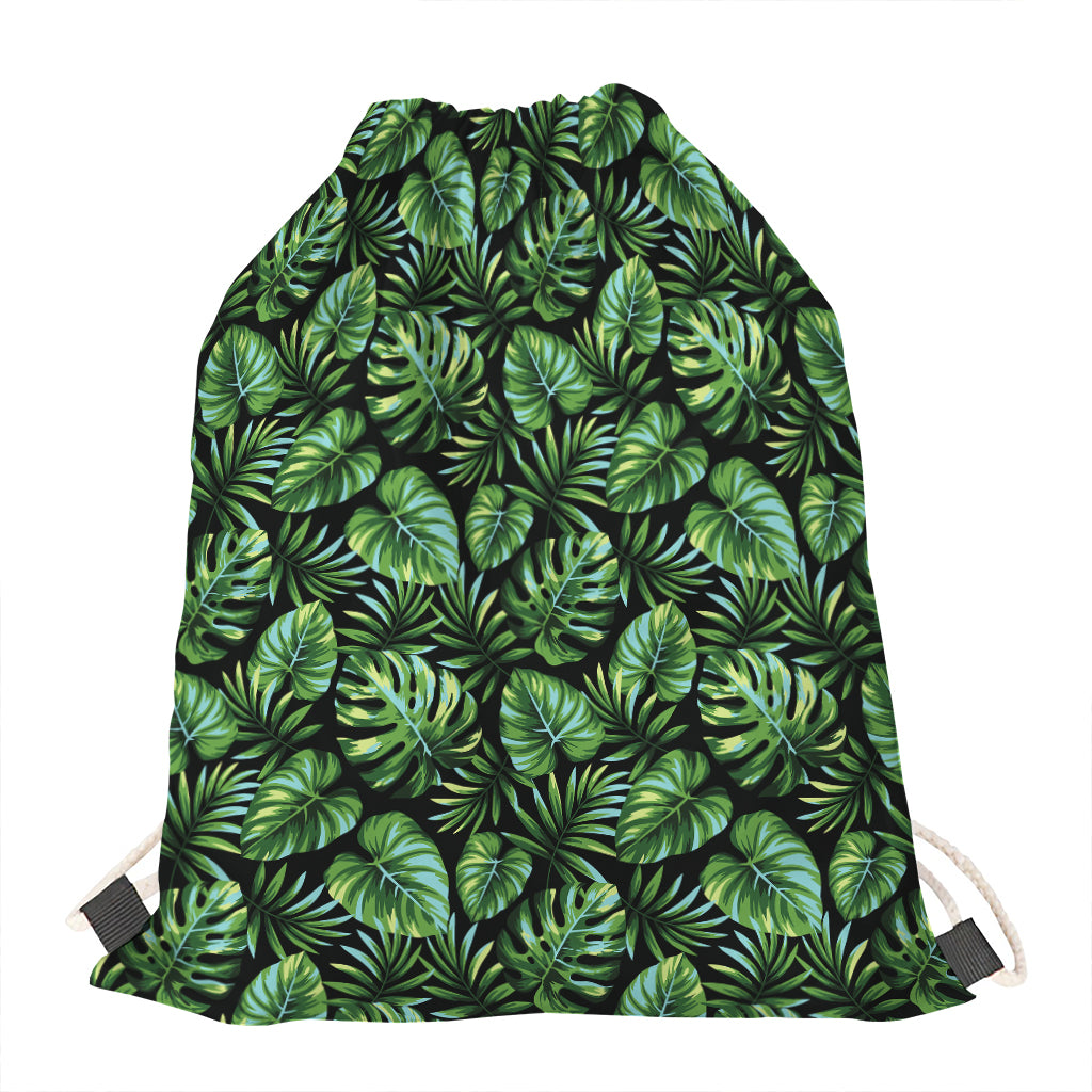 Tropical Monstera Leaves Pattern Print Drawstring Bag