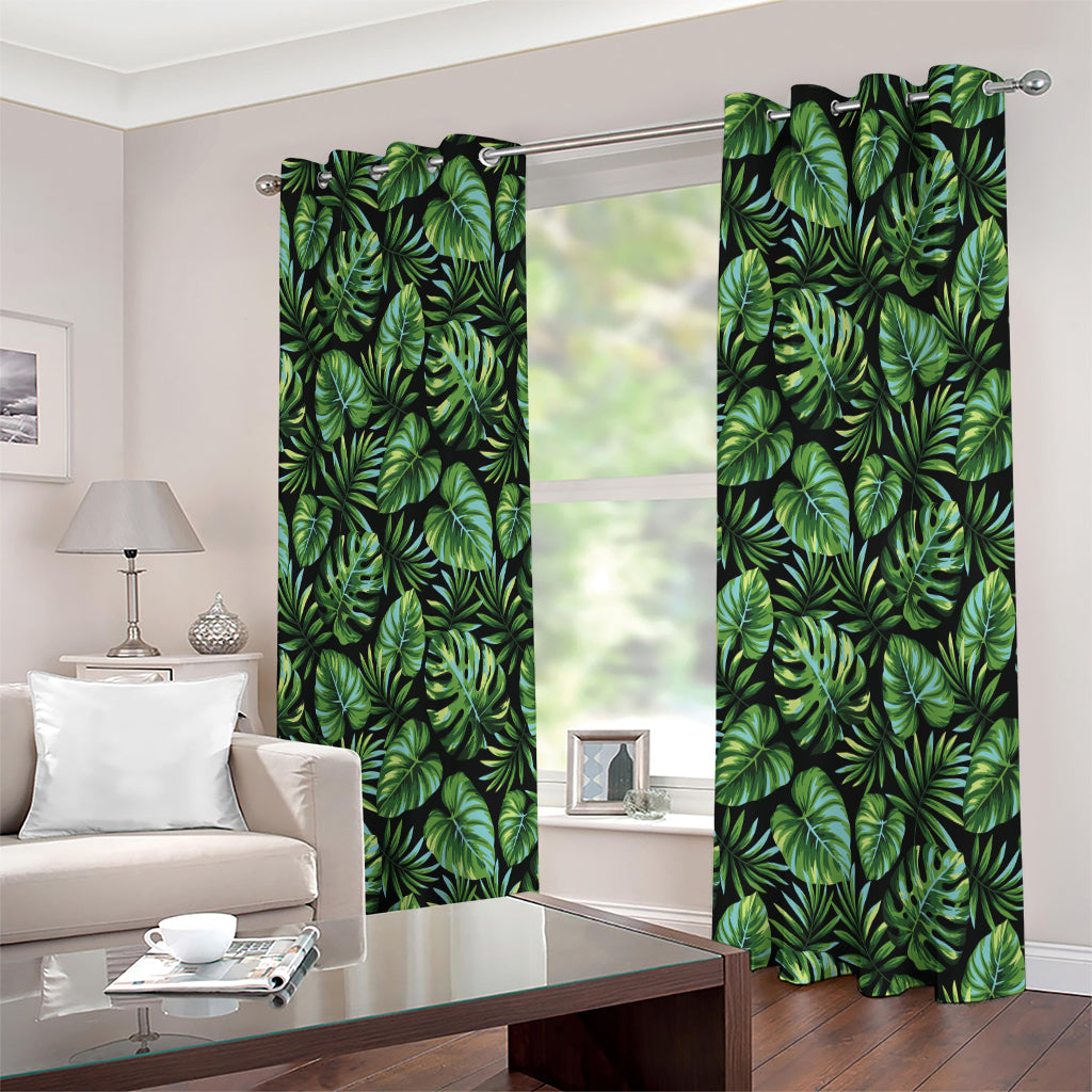 Tropical Monstera Leaves Pattern Print Extra Wide Grommet Curtains