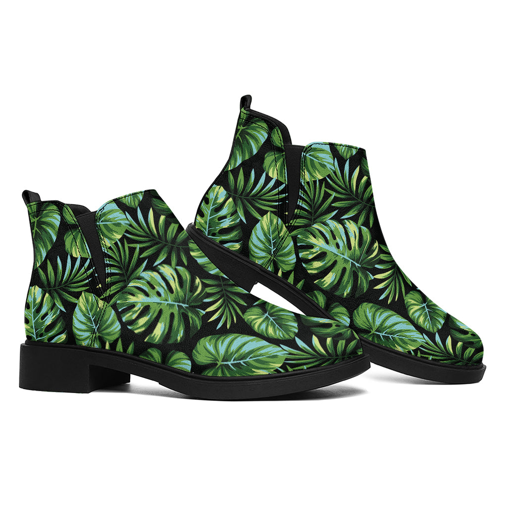 Tropical Monstera Leaves Pattern Print Flat Ankle Boots