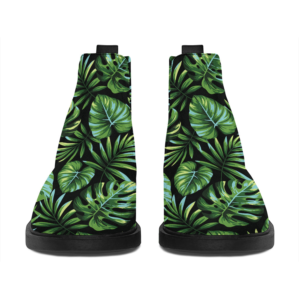 Tropical Monstera Leaves Pattern Print Flat Ankle Boots