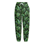 Tropical Monstera Leaves Pattern Print Fleece Lined Knit Pants