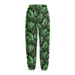 Tropical Monstera Leaves Pattern Print Fleece Lined Knit Pants