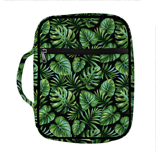 Tropical Monstera Leaves Pattern Print Front Pocket Bible Bag