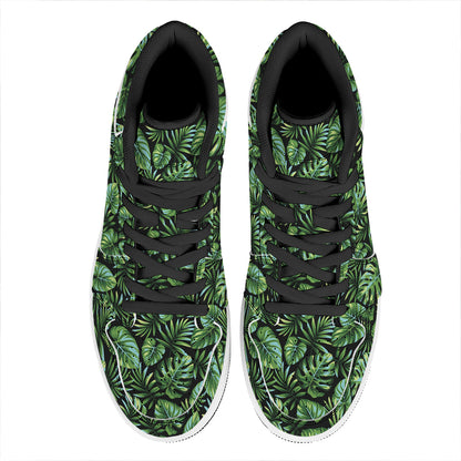 Tropical Monstera Leaves Pattern Print High Top Leather Sneakers