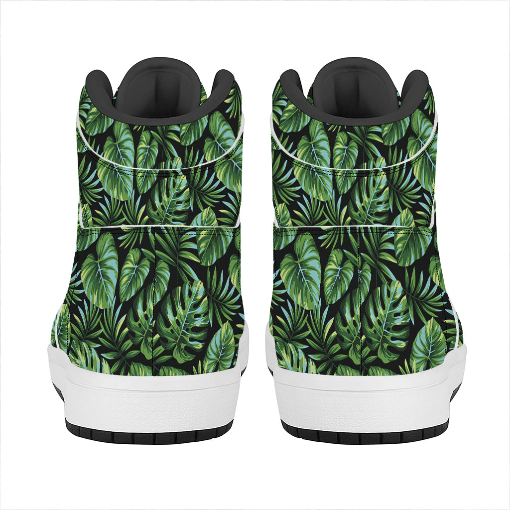 Tropical Monstera Leaves Pattern Print High Top Leather Sneakers