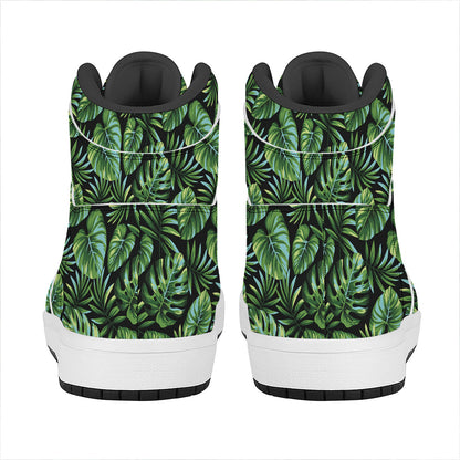 Tropical Monstera Leaves Pattern Print High Top Leather Sneakers