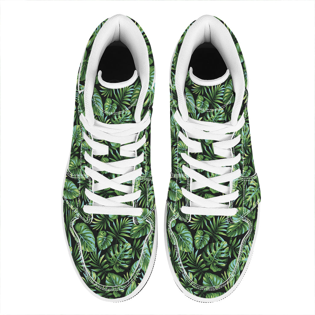 Tropical Monstera Leaves Pattern Print High Top Leather Sneakers