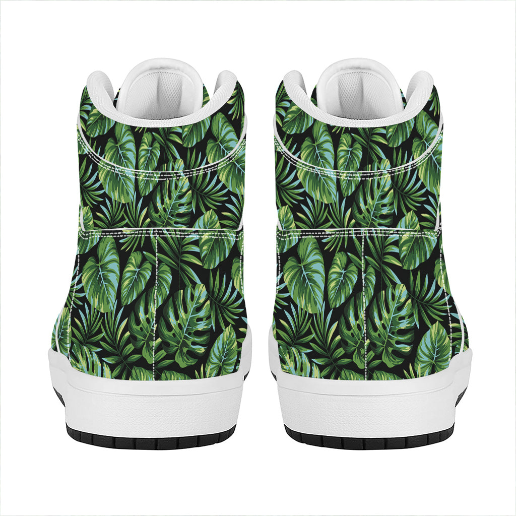 Tropical Monstera Leaves Pattern Print High Top Leather Sneakers