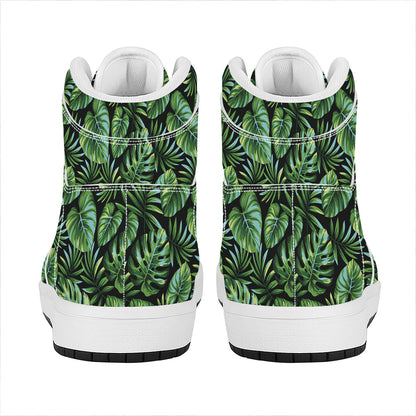 Tropical Monstera Leaves Pattern Print High Top Leather Sneakers
