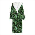 Tropical Monstera Leaves Pattern Print Hooded Bathrobe