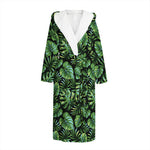 Tropical Monstera Leaves Pattern Print Hooded Bathrobe
