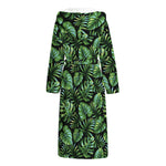 Tropical Monstera Leaves Pattern Print Hooded Bathrobe