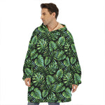 Tropical Monstera Leaves Pattern Print Hoodie Blanket