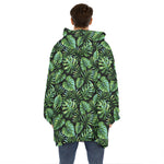 Tropical Monstera Leaves Pattern Print Hoodie Blanket