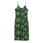 Tropical Monstera Leaves Pattern Print Jersey Midi Cami Dress