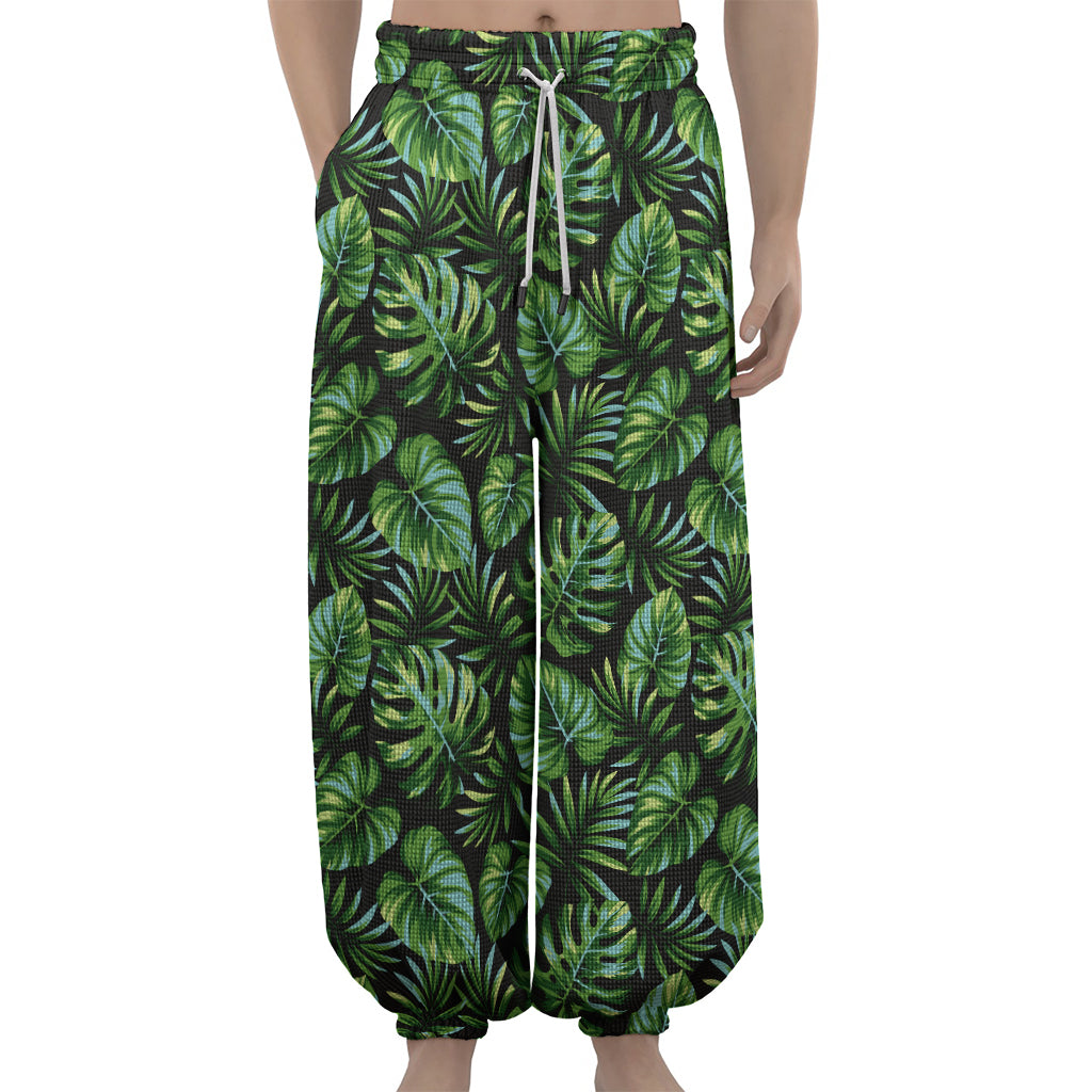 Tropical Monstera Leaves Pattern Print Lantern Pants