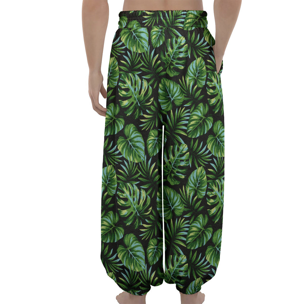 Tropical Monstera Leaves Pattern Print Lantern Pants