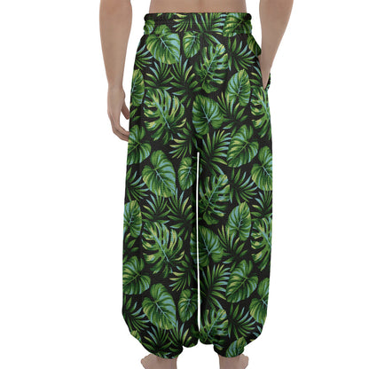 Tropical Monstera Leaves Pattern Print Lantern Pants