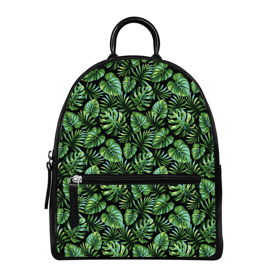 Tropical Monstera Leaves Pattern Print Leather Backpack
