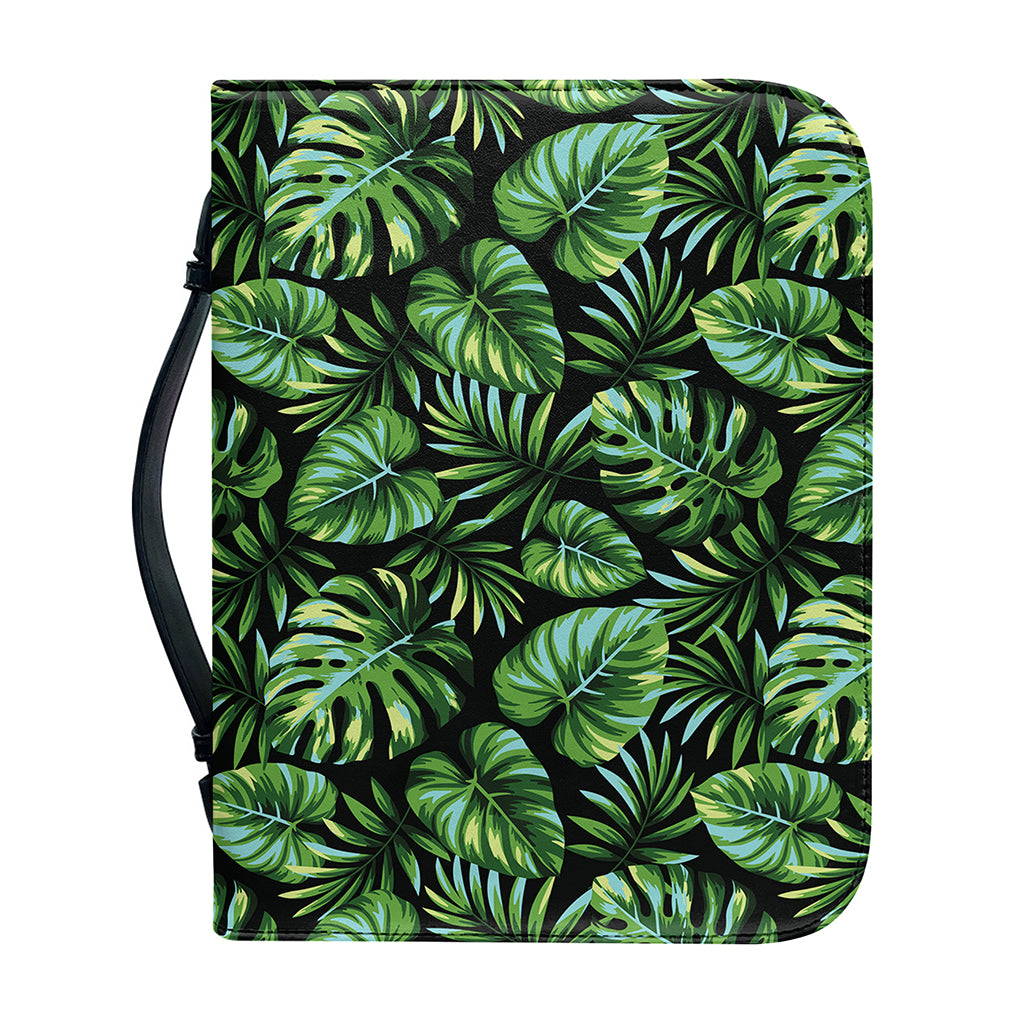 Tropical Monstera Leaves Pattern Print Leather Bible Cover