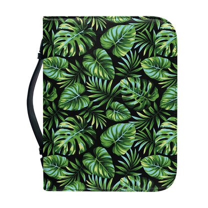 Tropical Monstera Leaves Pattern Print Leather Bible Cover