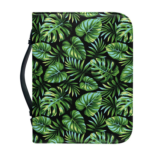 Tropical Monstera Leaves Pattern Print Leather Bible Cover