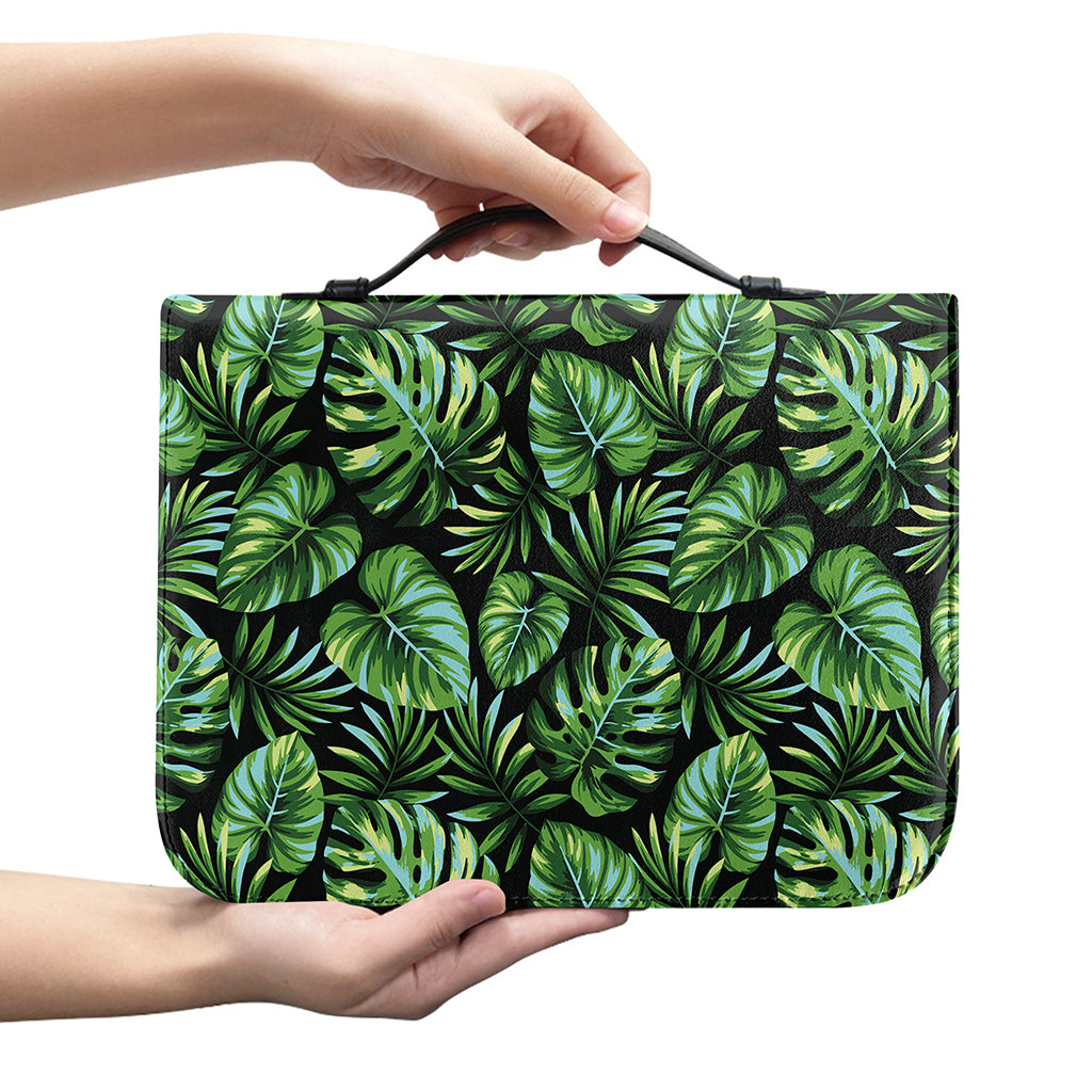 Tropical Monstera Leaves Pattern Print Leather Bible Cover