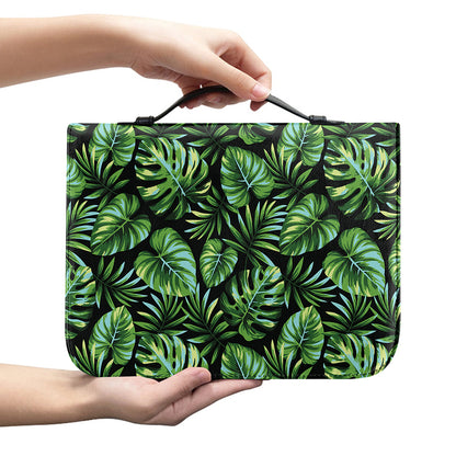 Tropical Monstera Leaves Pattern Print Leather Bible Cover
