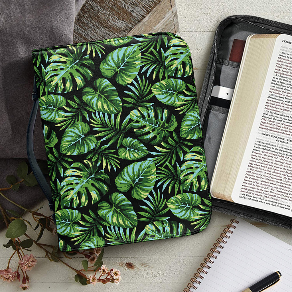 Tropical Monstera Leaves Pattern Print Leather Bible Cover