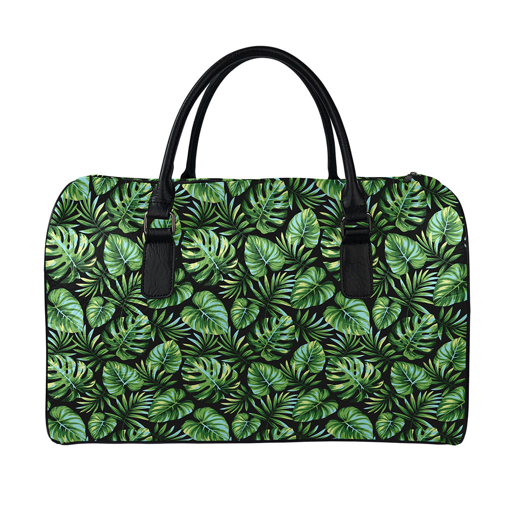 Tropical Monstera Leaves Pattern Print Leather Duffle Bag