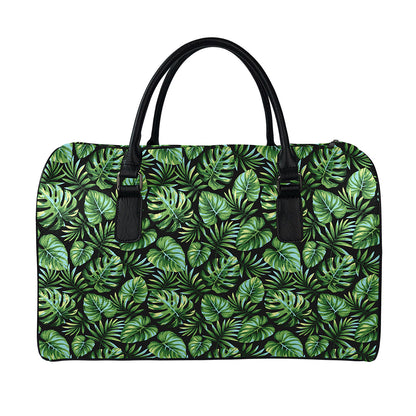 Tropical Monstera Leaves Pattern Print Leather Duffle Bag
