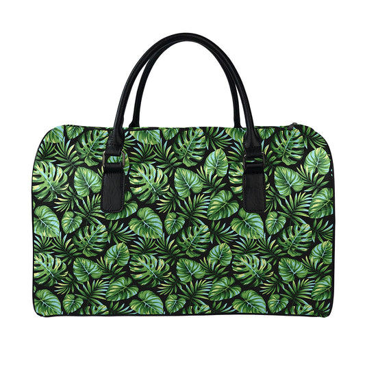 Tropical Monstera Leaves Pattern Print Leather Duffle Bag