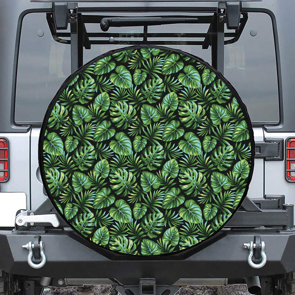 Tropical Monstera Leaves Pattern Print Leather Spare Tire Cover