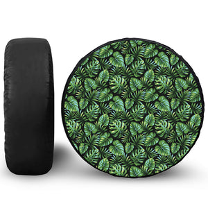 Tropical Monstera Leaves Pattern Print Leather Spare Tire Cover