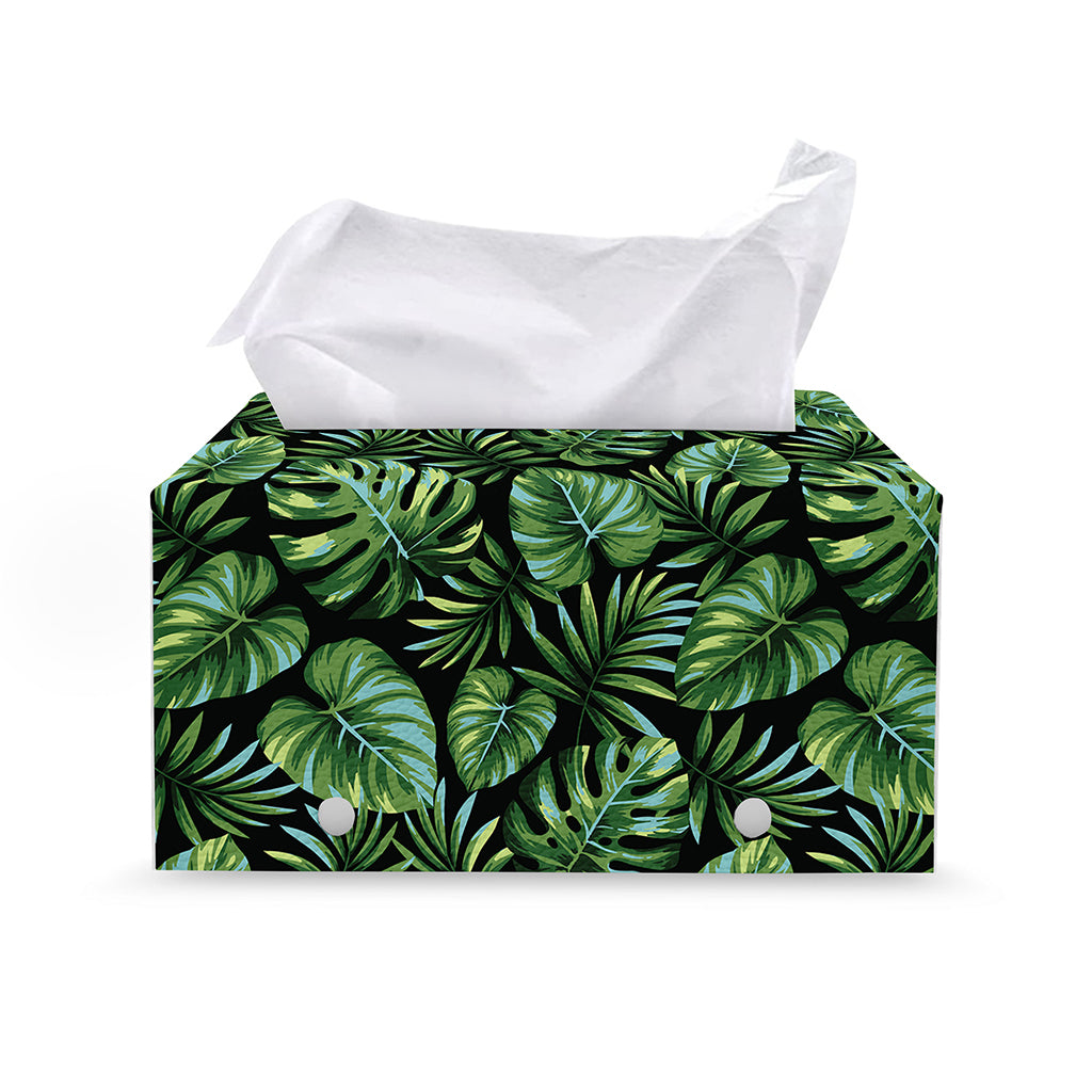 Tropical Monstera Leaves Pattern Print Leather Tissue Box Cover