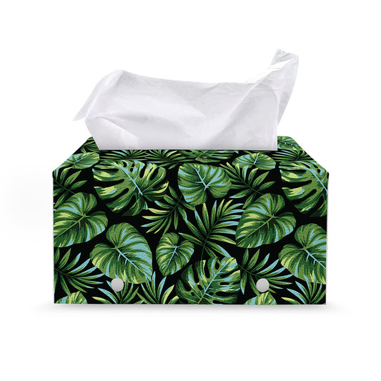 Tropical Monstera Leaves Pattern Print Leather Tissue Box Cover