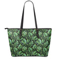Tropical Monstera Leaves Pattern Print Leather Tote Bag With Zipper