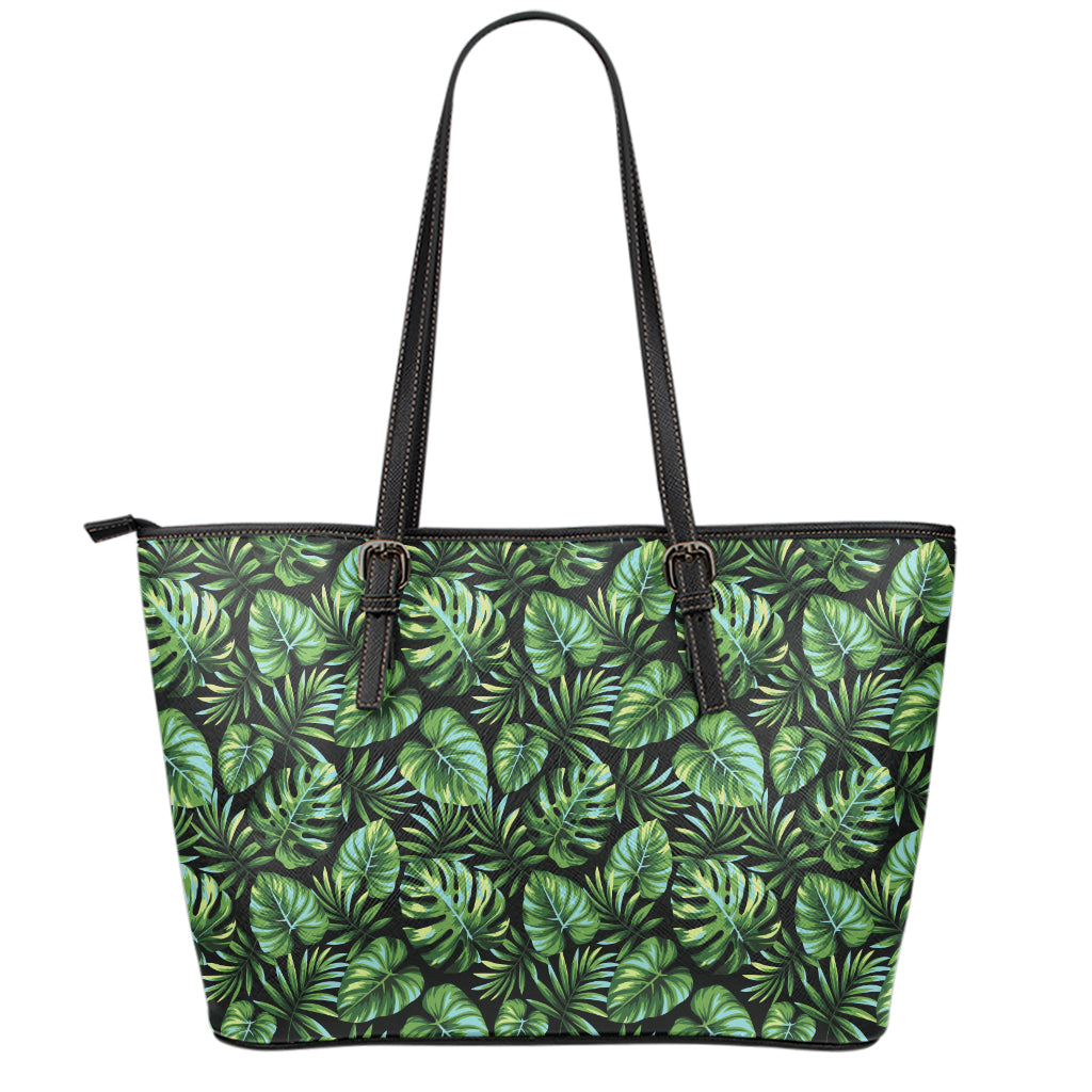 Tropical Monstera Leaves Pattern Print Leather Tote Bag