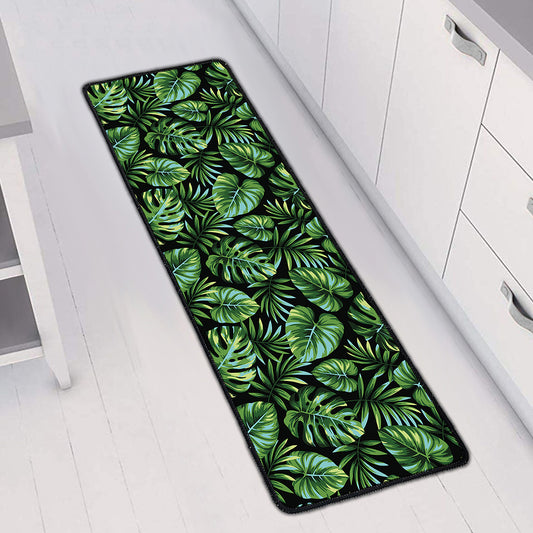 Tropical Monstera Leaves Pattern Print Long Kitchen Mat